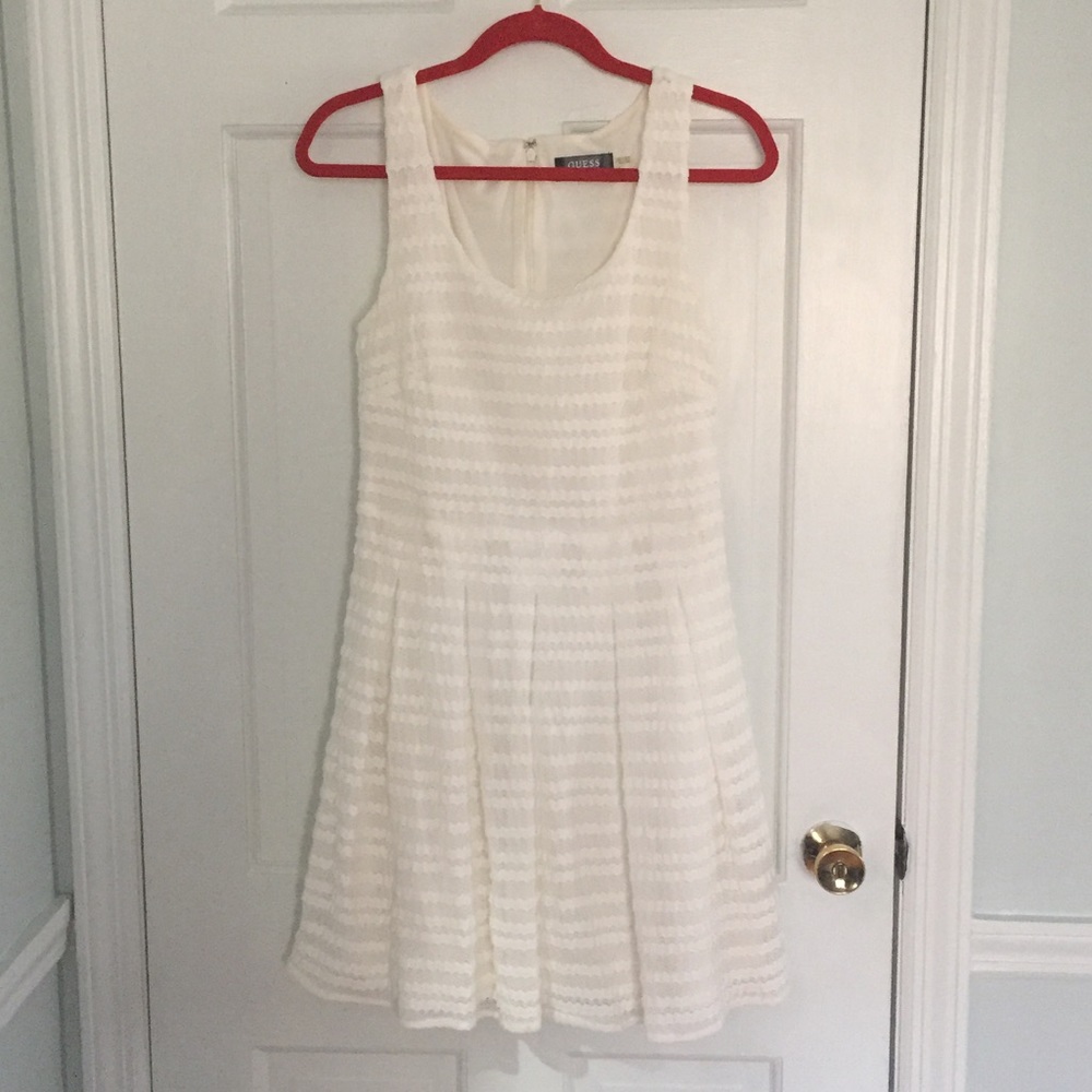 White Guess skater, lace overlay dress: size 10